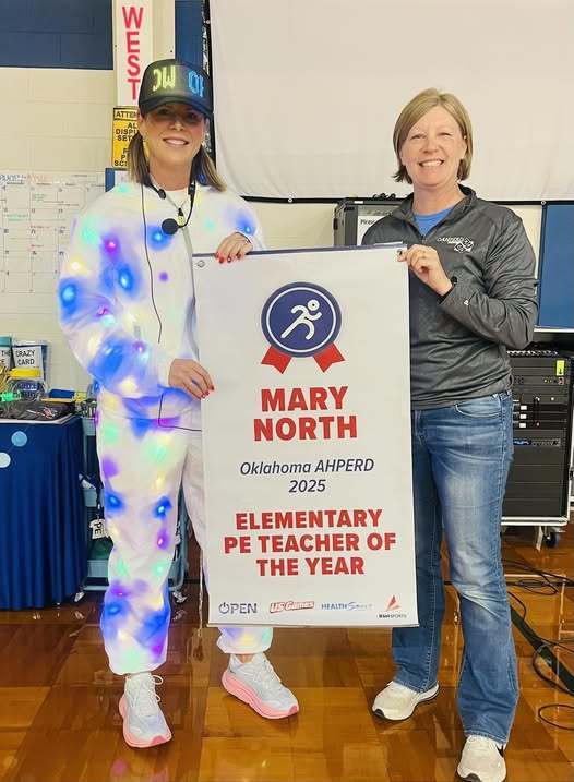 Coach North was recognized this morning during Eagle Vision by OAHPERD as their PE Oklahoma Teacher of the Year! We are so proud of you!