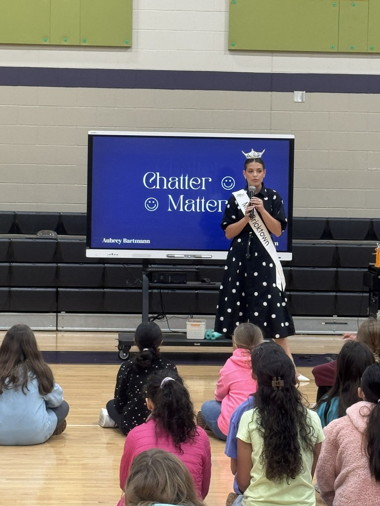 Miss Bricktown, Aubrey Bartmann, speaking to students about why "Chatter Matters"