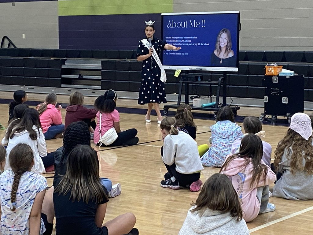 Miss Bricktown, Aubrey Bartmann, speaking to students about why "Chatter Matters"