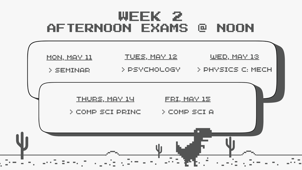 WEek 2 Afternoon exams at noon