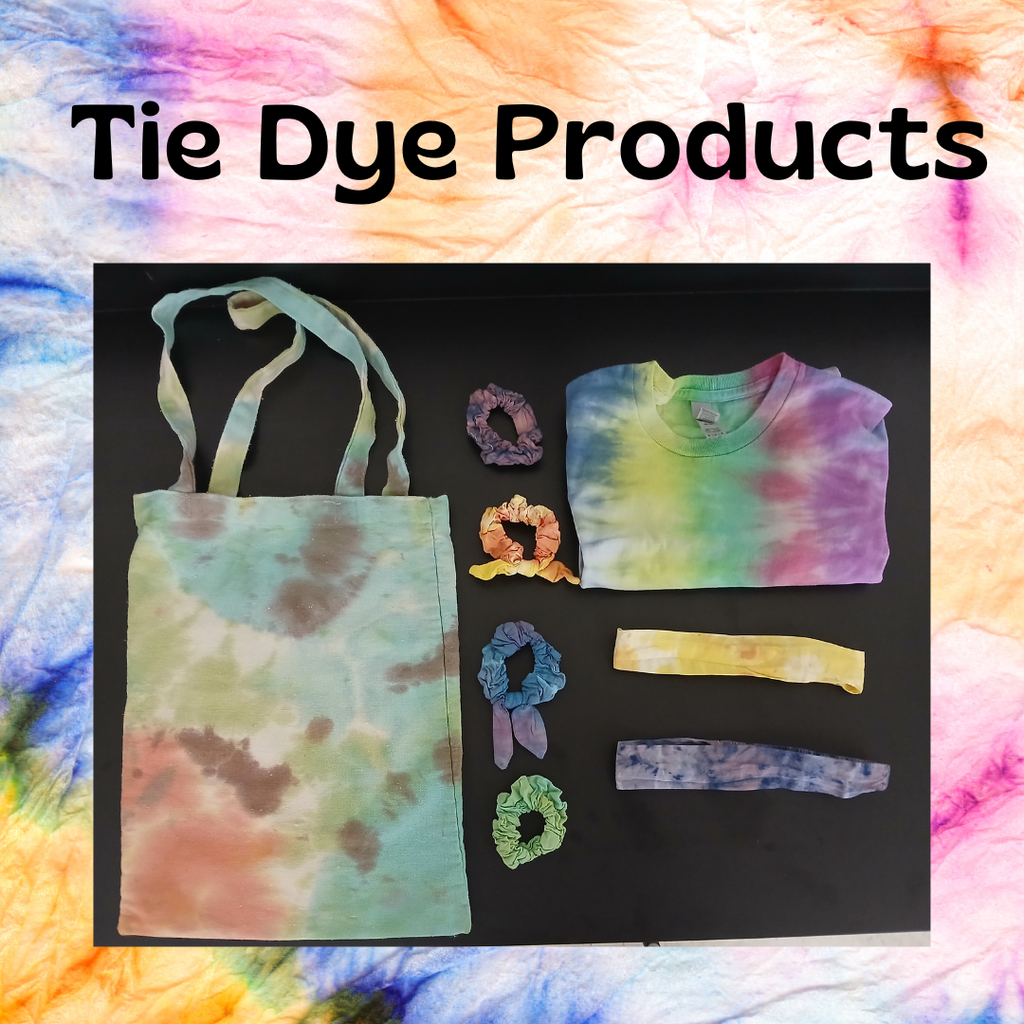 Tie Dye Totes, Scrunchies, Bow Scrunchies, Headbands, and T-Shirts