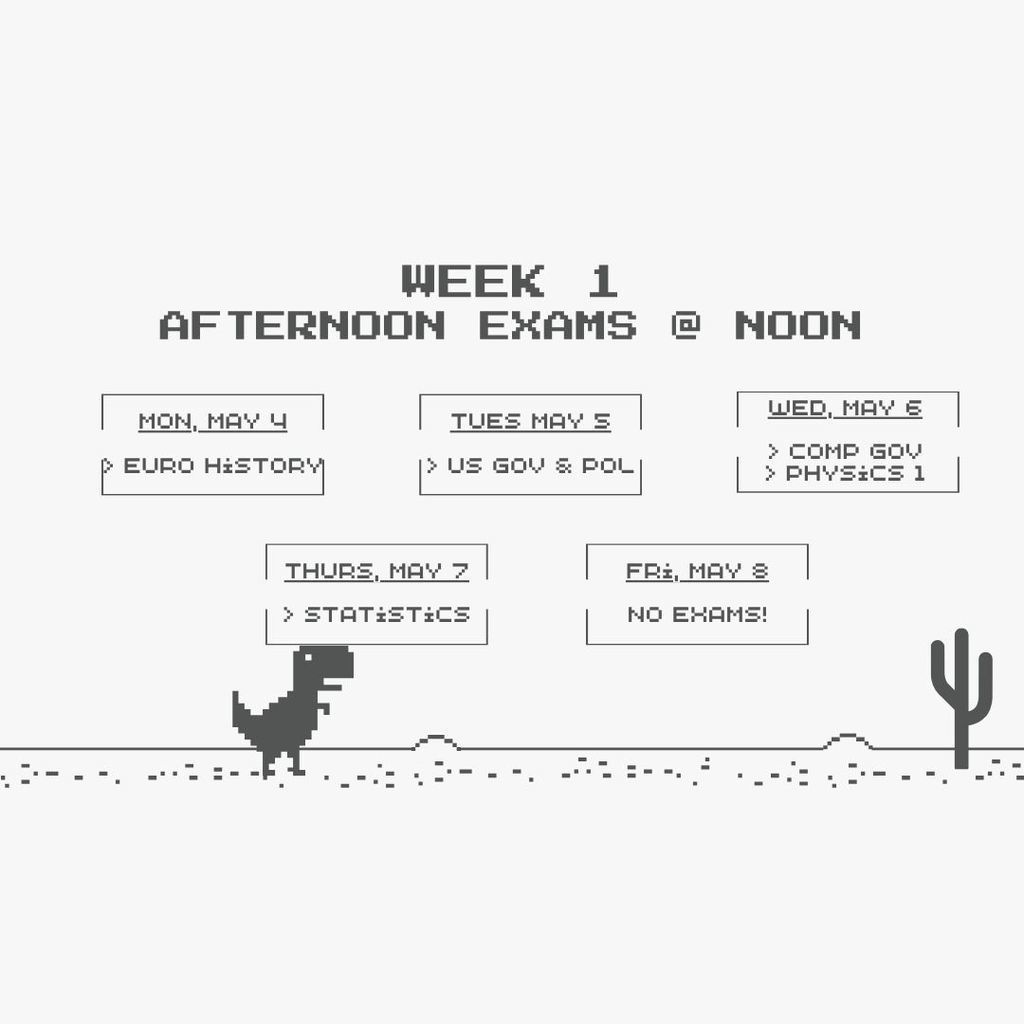 Week 1 afternoon exams start @ noon