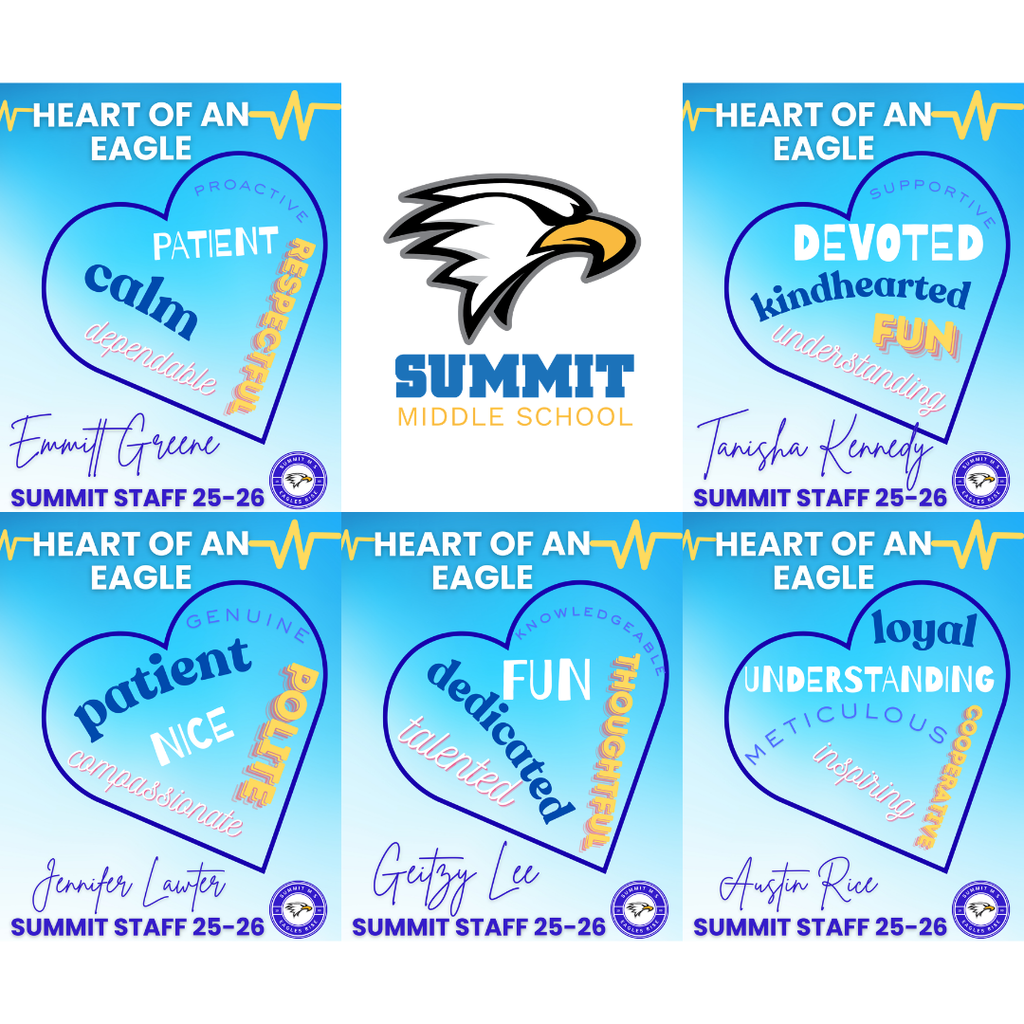 Heart of an Eagle awards pictures for Mr. Greene, Ms. Kennedy, Mrs. Lawter, Mr. Lee, and Mr. Rice.