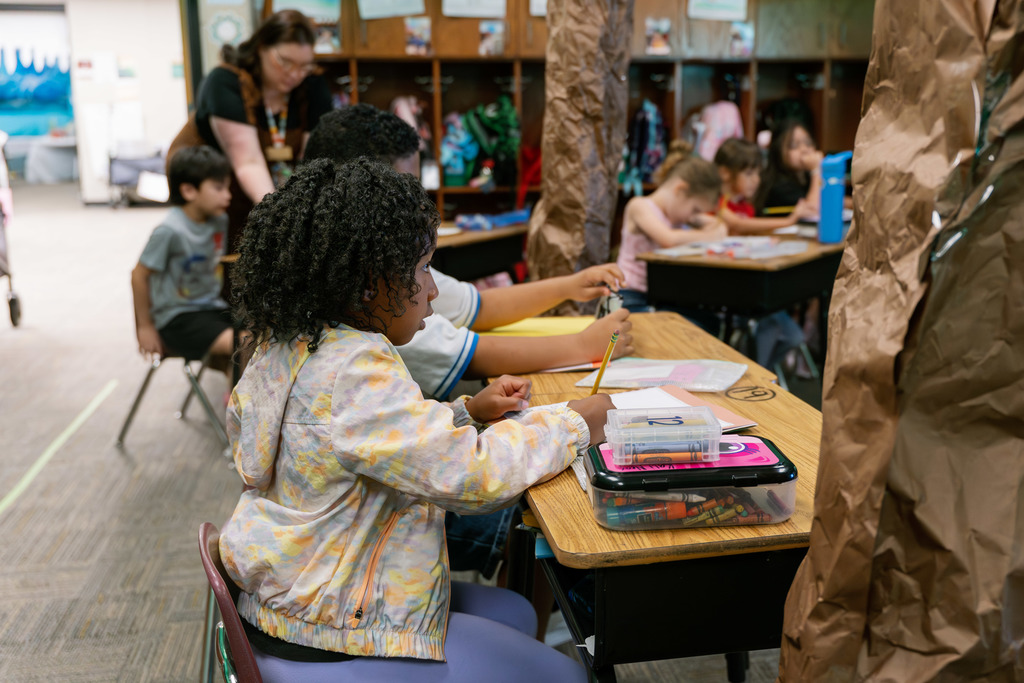 students in a biome inspired classroom learning 