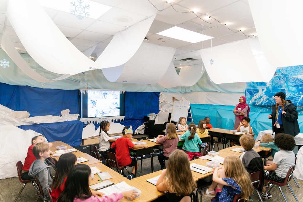 students in a biome inspired classroom learning 