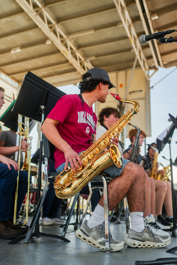 student playing a saxophone