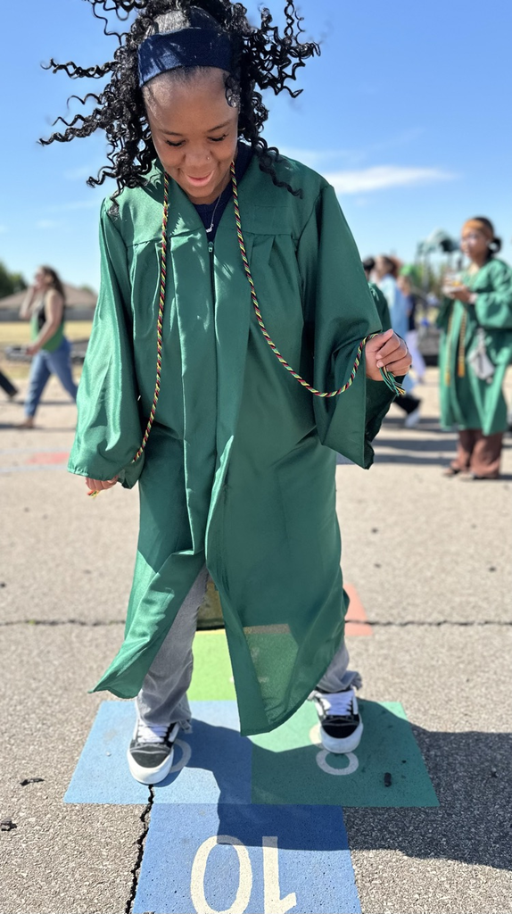 senior playing hopscotch 