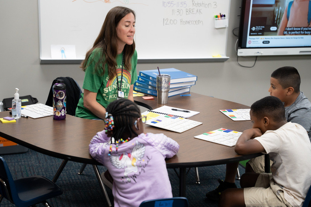 students and teacher working