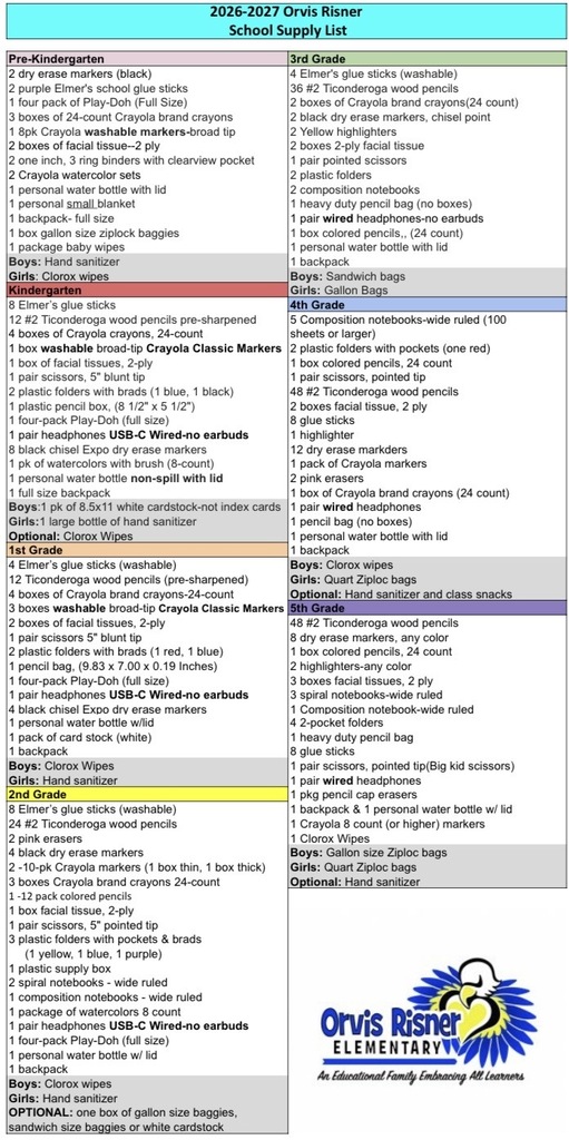 supply list