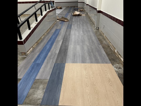 Construction in progress in cafeteria. 