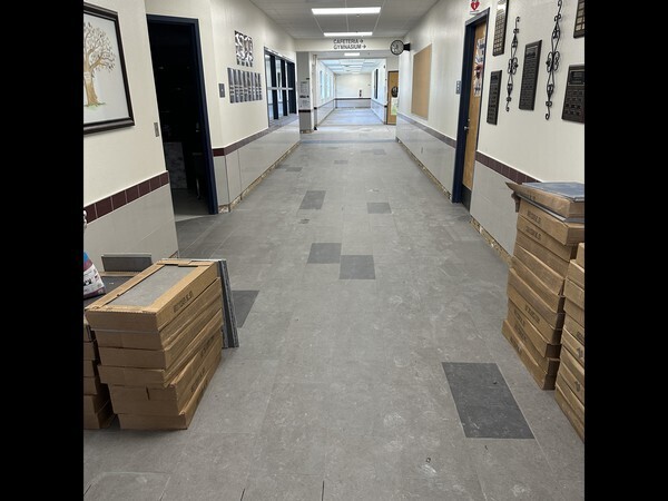 Construction in progress in hallway. 