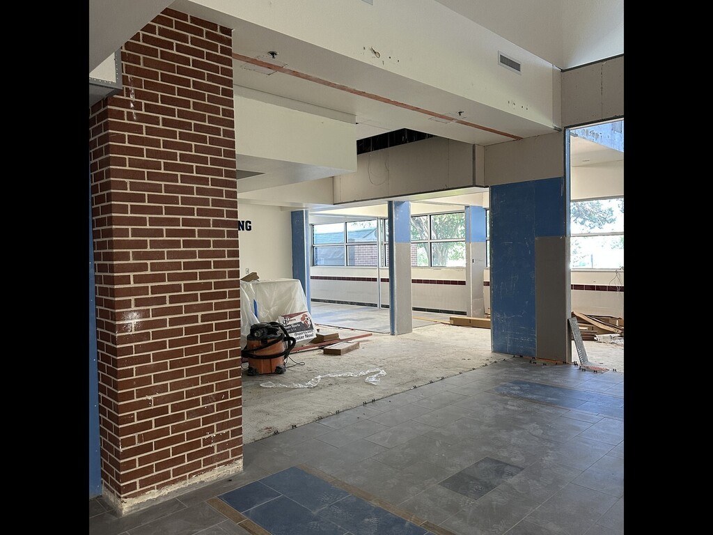 Construction in progress in foyer. 