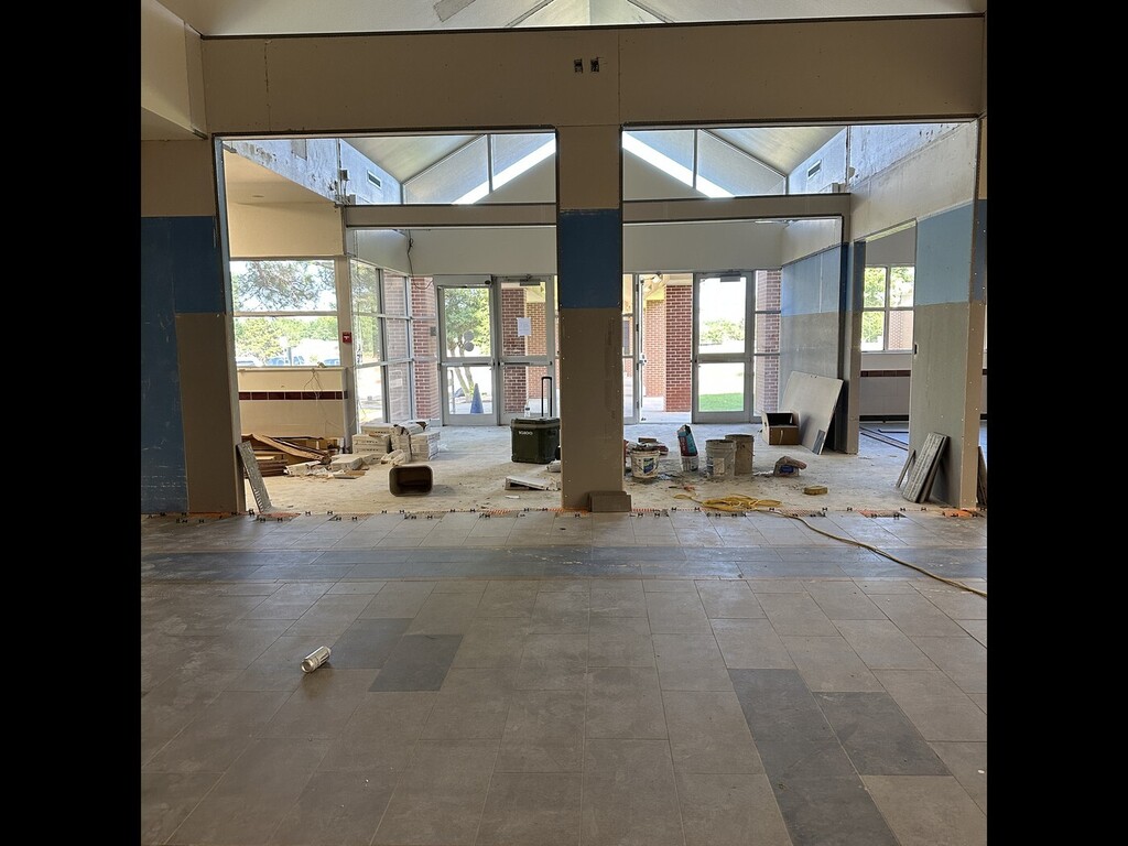 Construction in progress in foyer. 