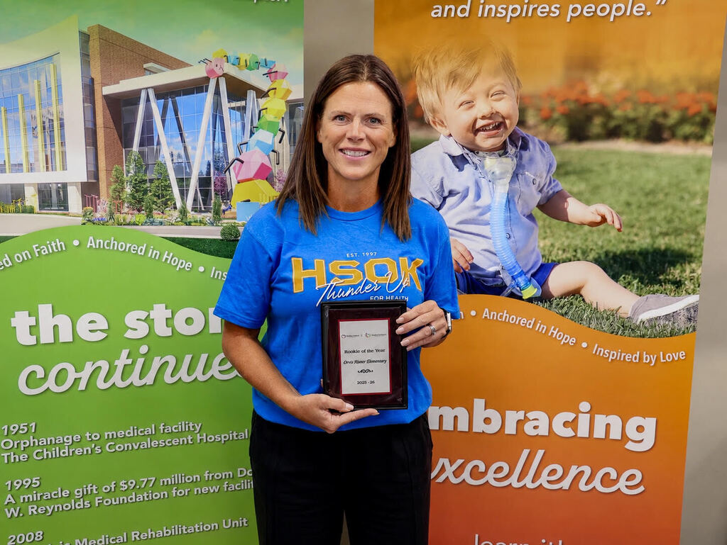 HSOK ROOKIE OF THE YEAR!—ORVIS RISNER!   Last year was our very first year participating in the Healthy Schools Oklahoma (HSOK) program, and what an incredible year it was!  Because of the hard work of our students, staff, families, and community, we were able to introduce so many fun and healthy opportunities for our Eagles.   Throughout the year we: -Added Bike & Pedestrian Safety activities  -Hosted several vendors from our community for a Health Fair during Family Night  -Welcomed families for our first ever Bring Your Parent to PE Week  -Provided snacks and water for our amazing Super Kids Day student helpers   - Introduced Bike to School Day  -Continued adding new PE equipment and materials to keep our students active, engaged, and learning healthy habits.  Thanks to everyone's support and commitment to creating a healthier school community, Orvis Risner Elementary was honored with the 2025–2026 HSOK Rookie of the Year Award! 🎉  This award belongs to our entire Orvis family. Thank you for making health, wellness, and fun a priority for our students every day.  Great job, Orvis! Let's keep the momentum going and make this year even better! Go Eagles