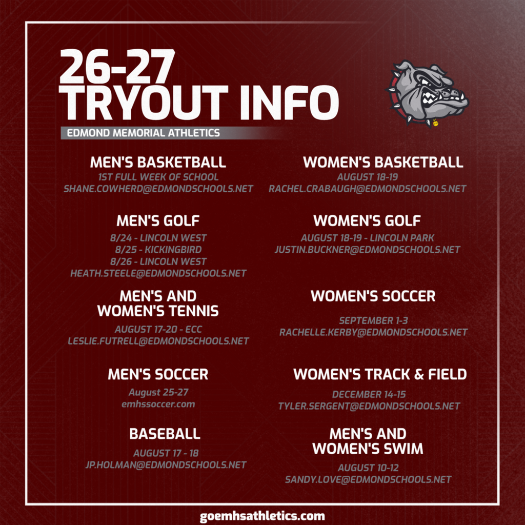 26-27 Fall Athletics Tryout dates 