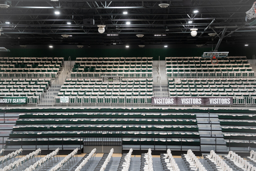 shirts lined up on chairs