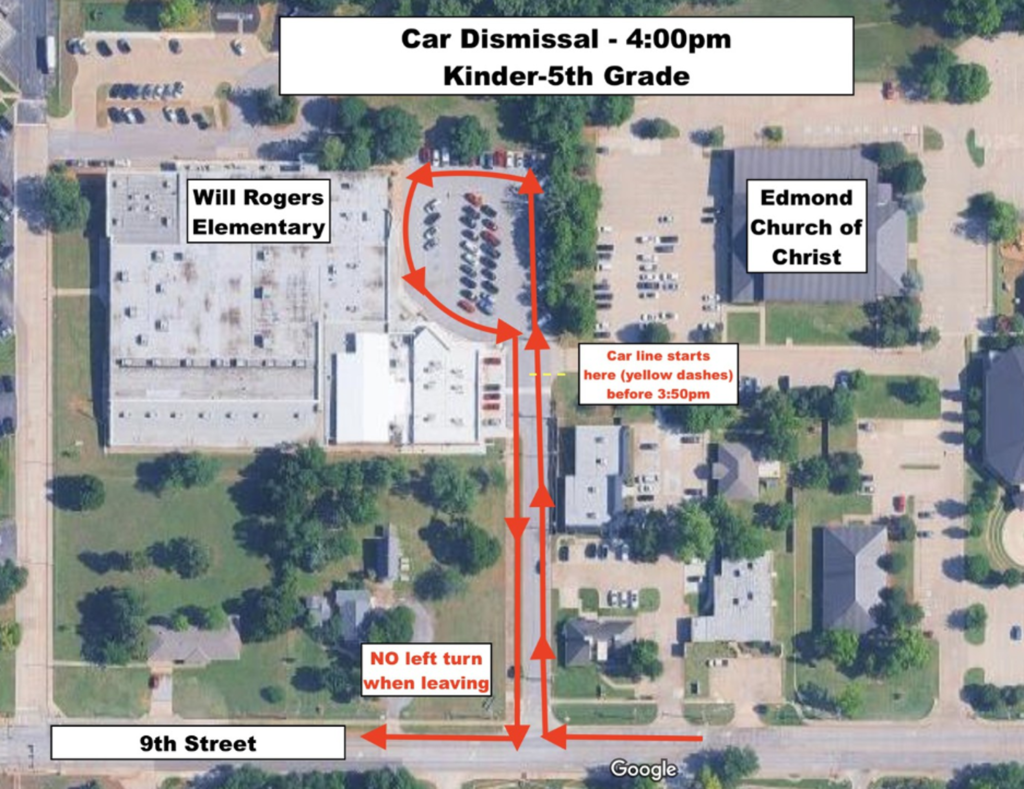 Car Dismissal Map for Kinder-5th Graders