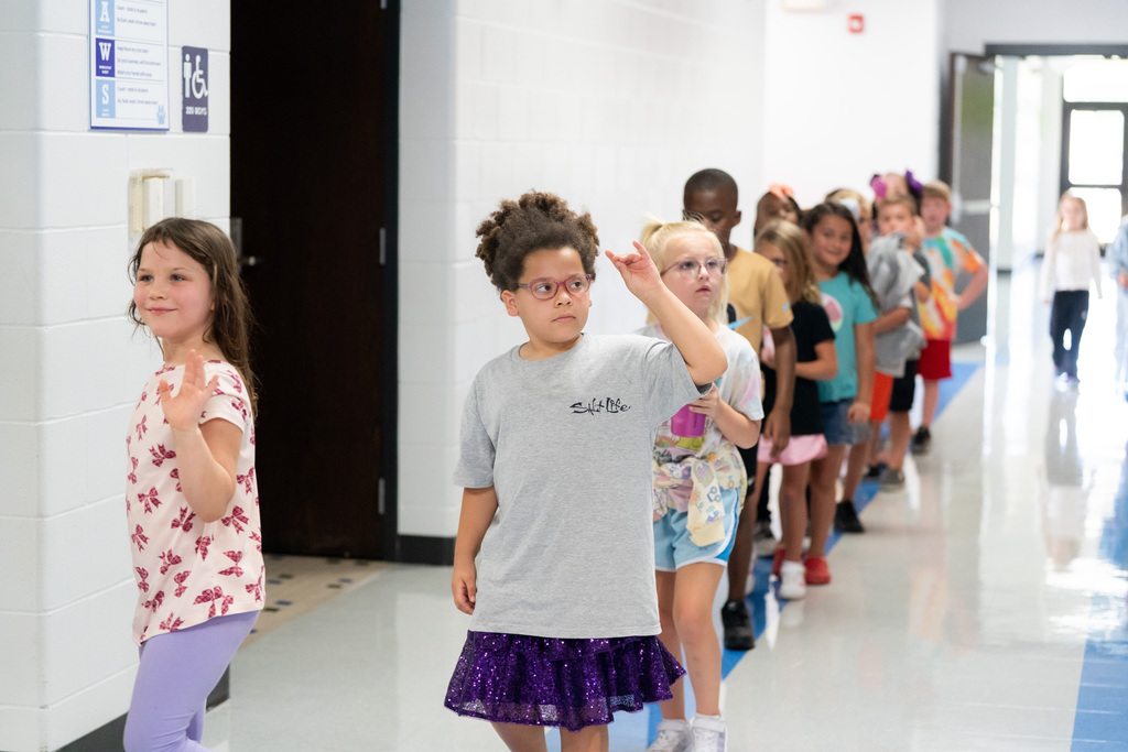 students in the hallway