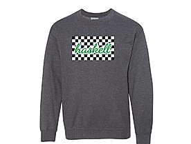 gray sweatshirt that says Haskell