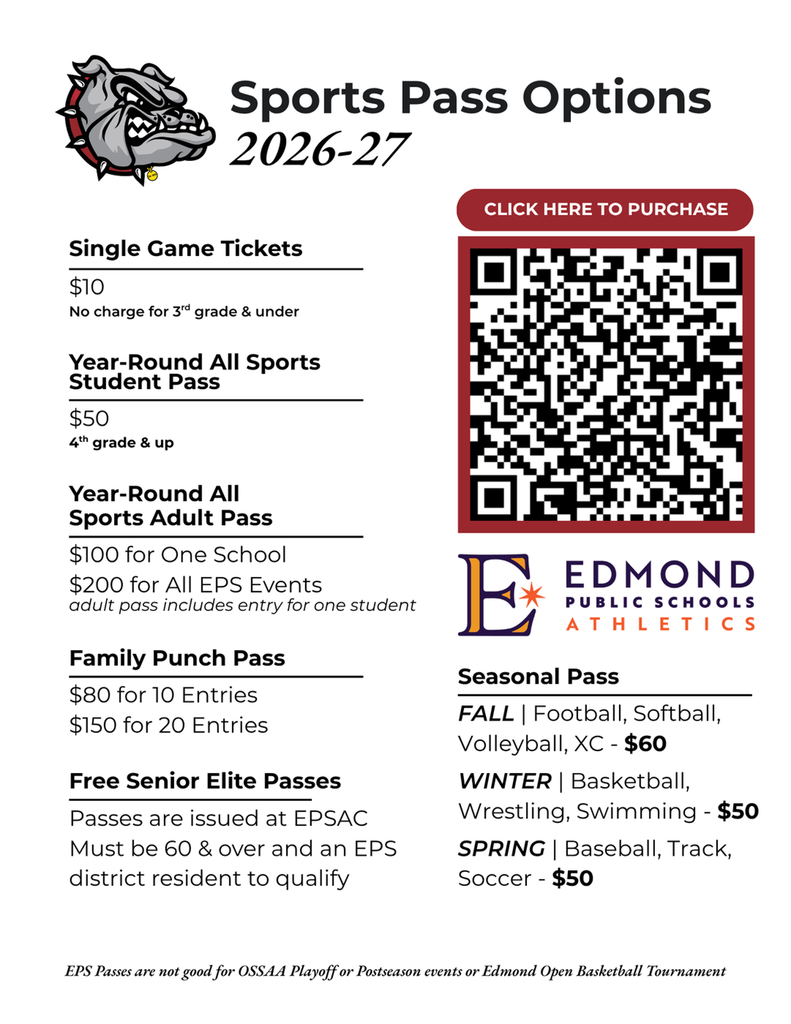 Sports pass options- 1 game $10, Passes from $50-$200