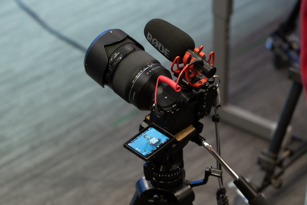 camera set up with a boy in the viewfinder