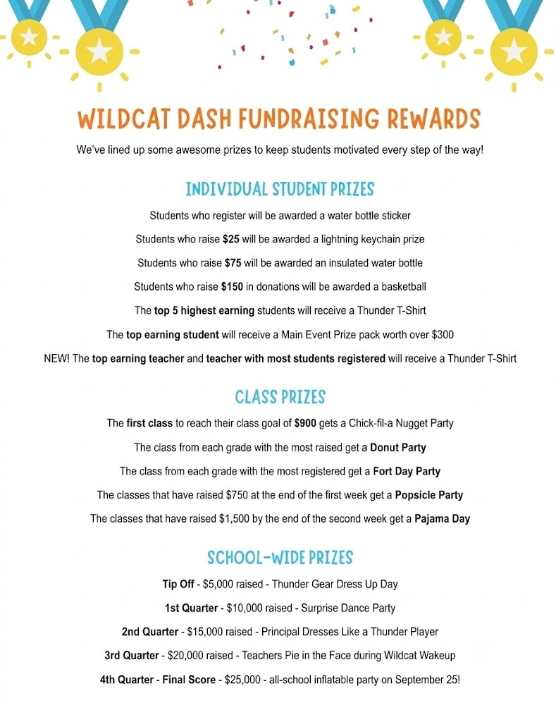 Wildcat Dash Fundraising Rewards.
