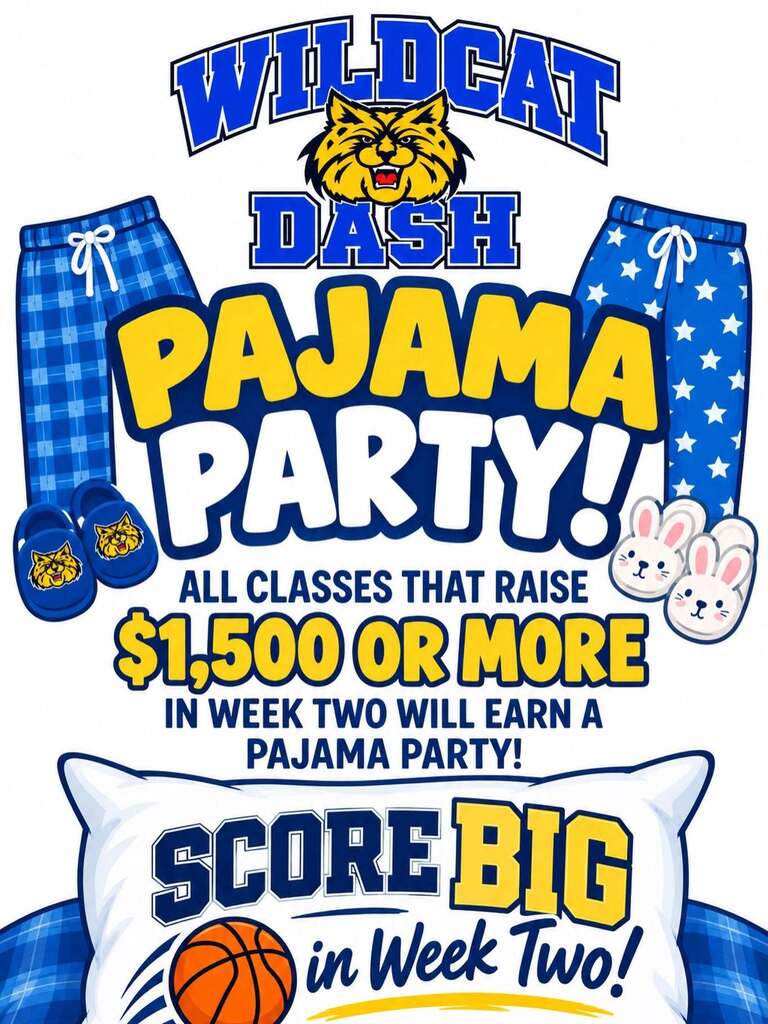 🐾Wildcat Dash Week 2🐾 We have raised 75% of our goal! Way 👏 to 👏 GO! This week's challenge: Every Class that raises $1,500 will get a Pajama Day! 39% of Students have registered, 29% have a donation. Did you know your student gets an ⚡OKC⚡ water bottle sticker just for registering? Every dollar we raise stays HERE and goes towards a new outdoor classroom, teacher grants and field trips. Thank you Wildcats! Click Here to Register: https://www.getmovinfundhub.com/event-webpage/68cc0ff8ad7c47.96853848