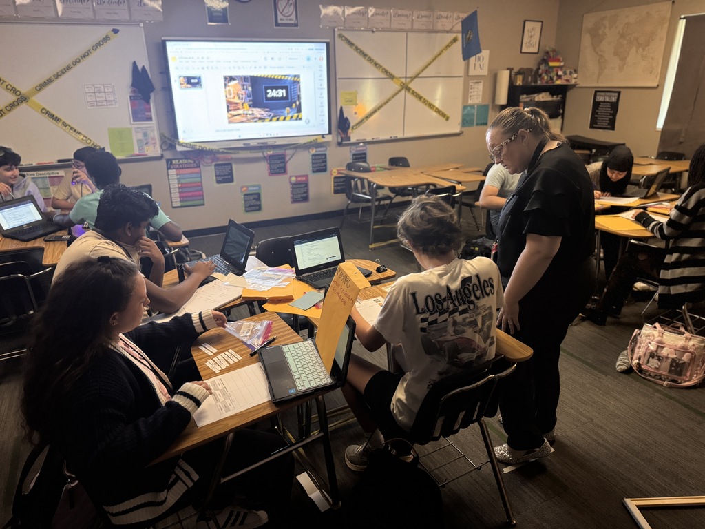 students working on a crime scene investigation lesson