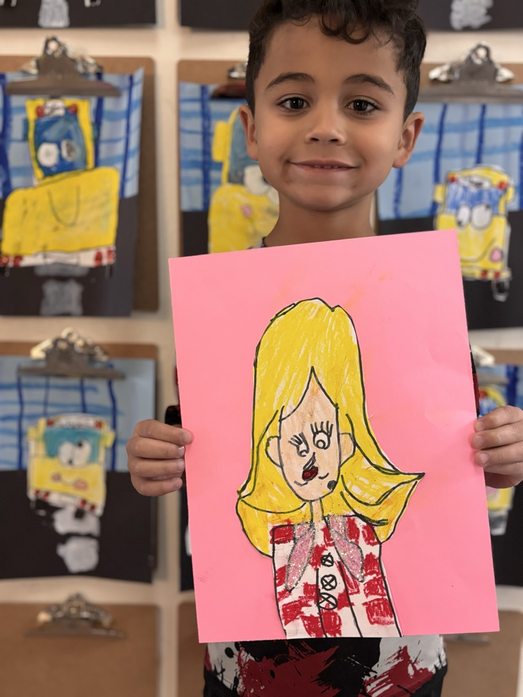 student with Dolly Parton portrait 