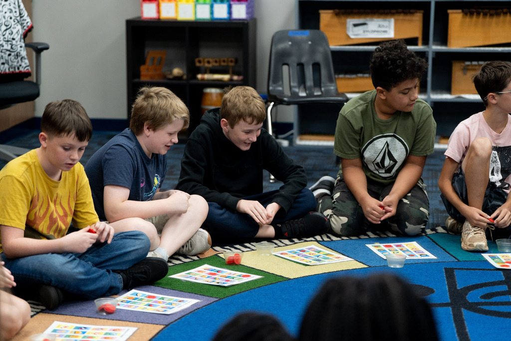 students playing bingo