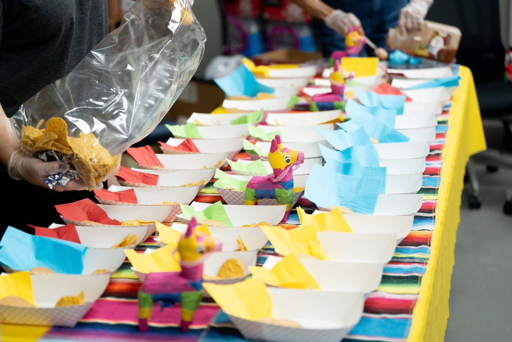 table with chips and salsa set up