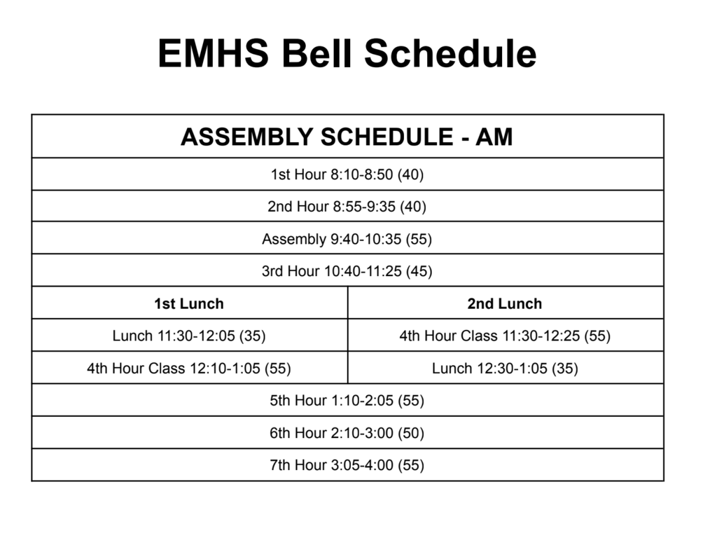 assembly schedule  