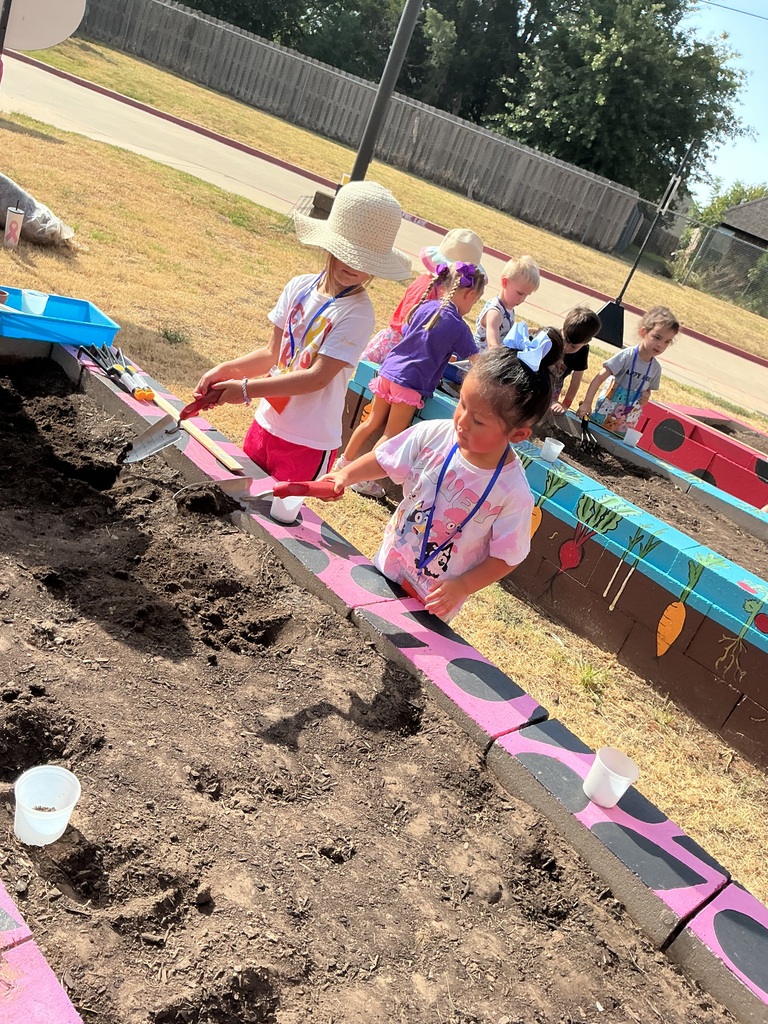 Students digging.