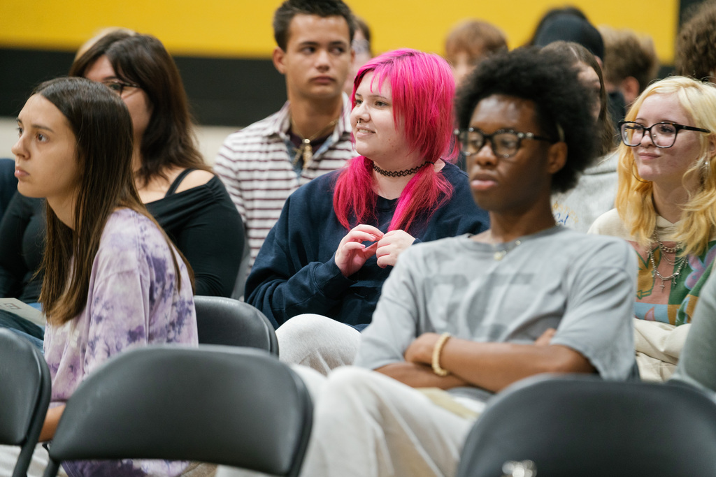 Students sitting at an award assembly