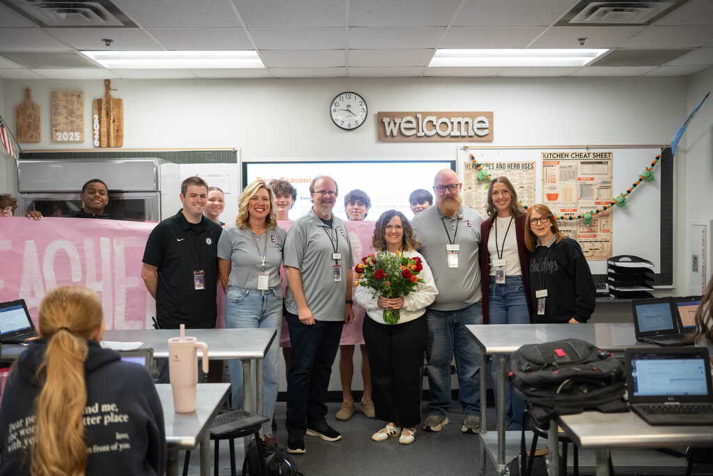 EMHS Teacher of the year Kristen Ellis and admin