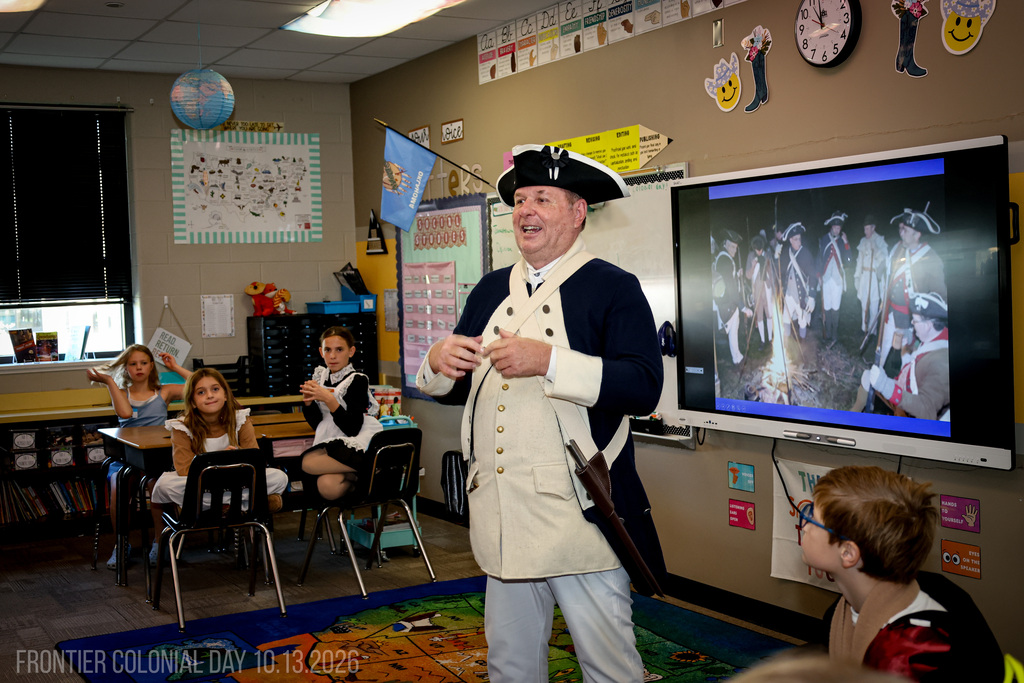 colonial soldier speaking to class