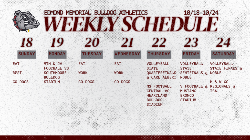 Weekly Athletics Schedule- 10/18-10/24 