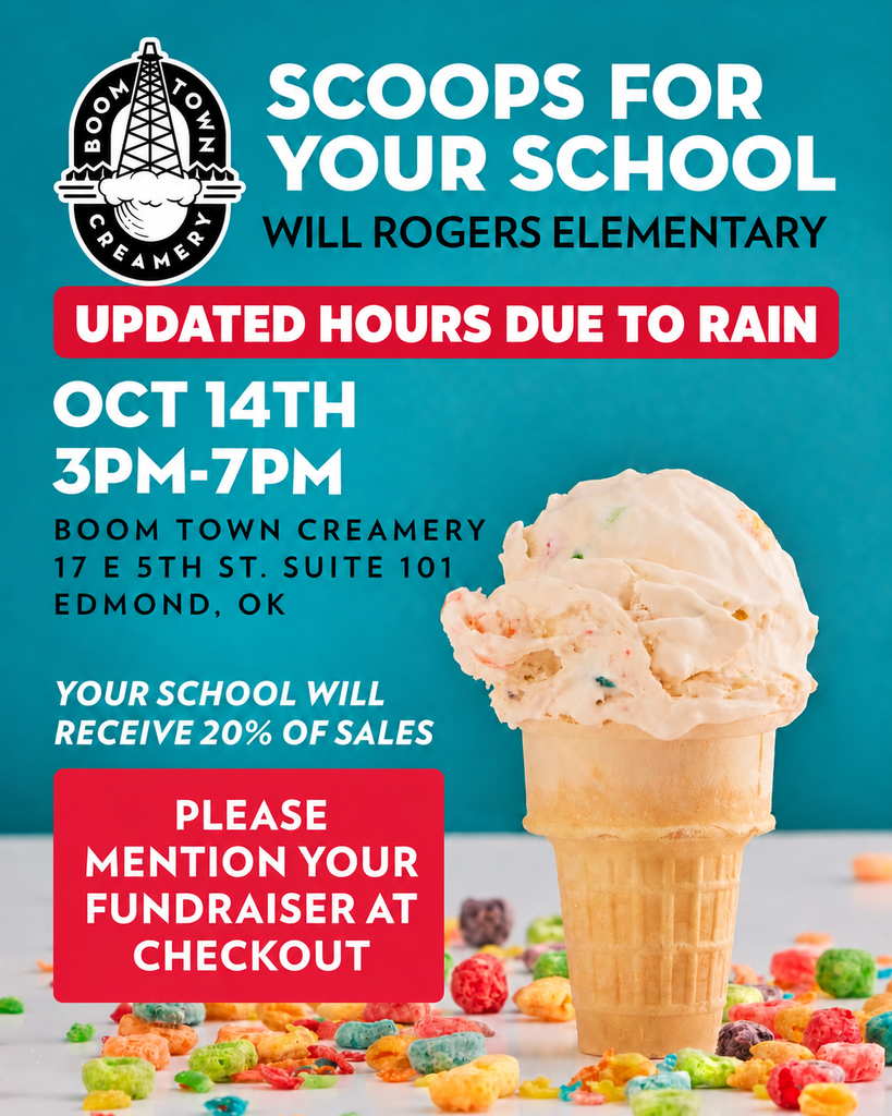 🍦 A Quick Update, Wildcats! 🌧️ Due to the rain, Boomtown Creamery will have limited hours today and will only be open 3–7 p.m. If you’re still hoping to grab some yummy ice cream to kick off fall break, be sure to stop by during those hours! 💙💛 Thank you for being so flexible with us today. We appreciate you, Wildcats, and hope you have a wonderful fall break! 🐾