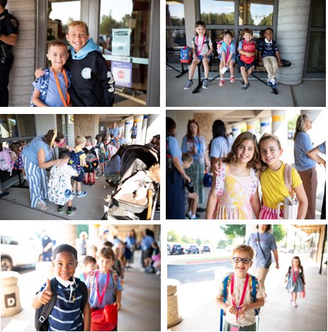 kids outside school on first day of school