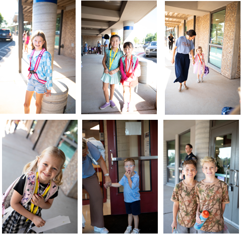 kids outside school on first day of school