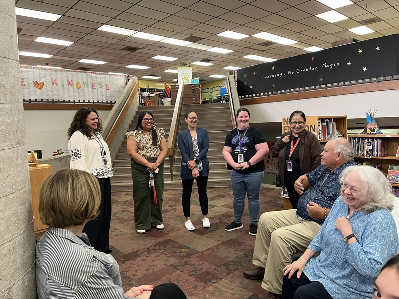 guests at the teacher of the year reception in media center