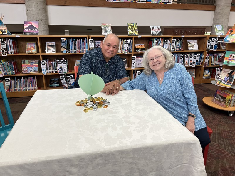guests at the teacher of the year reception in media center