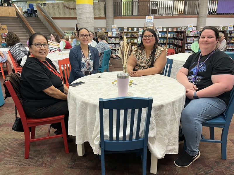 guests at the teacher of the year reception in media center