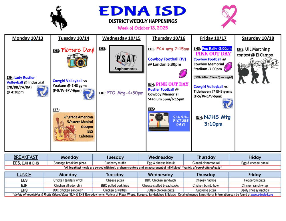 District Weekly Happenings week of October 13th, 2025