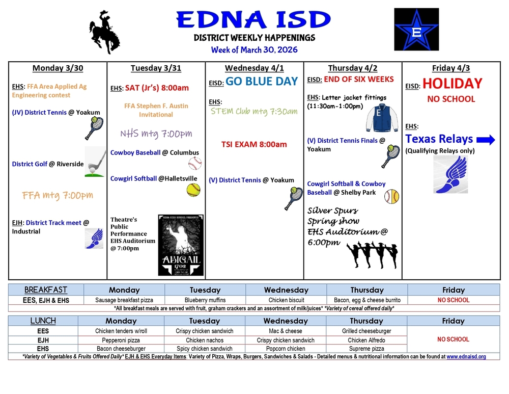 District Weekly Happenings for the week of March 30th, 2026