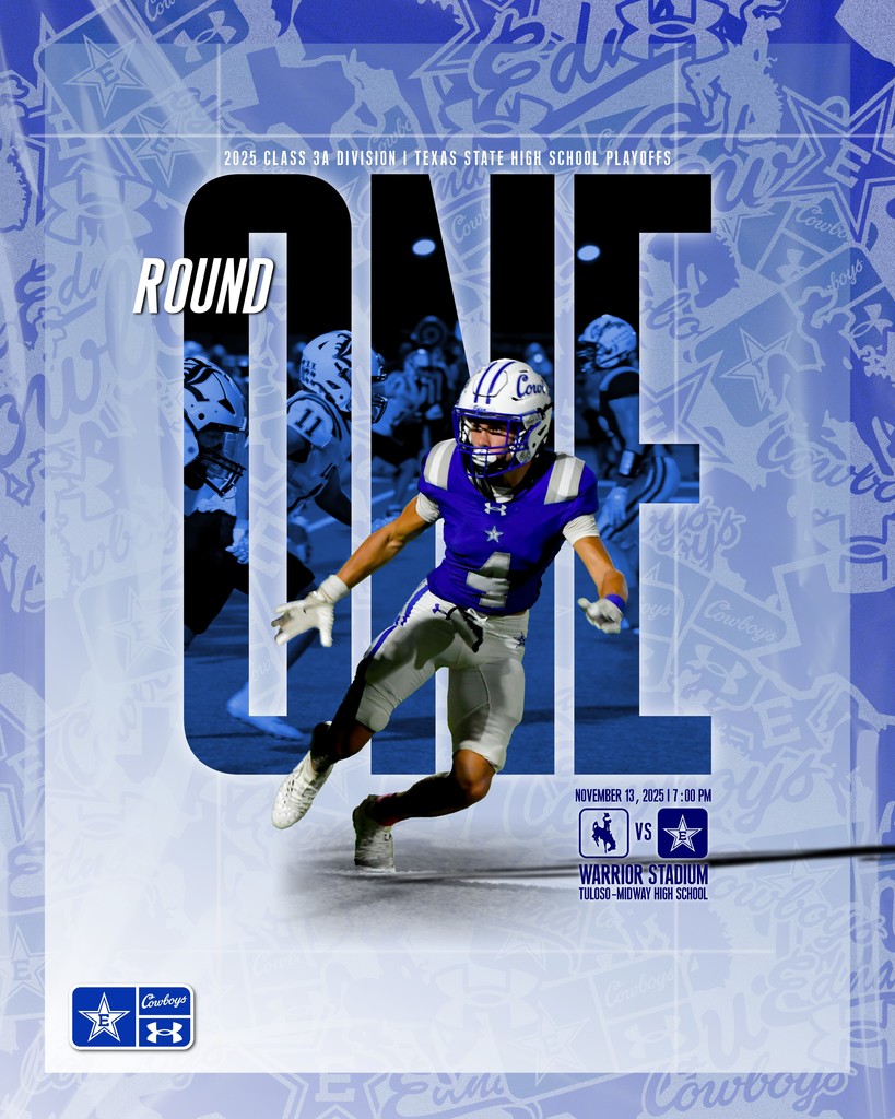 SADDLE UP, Cowboy Nation! 🤠 The blue and white are heading south as your Edna Cowboys gear up to ride into the Bi-District Round of the 3A D1 Playoffs. We’re taking on the San Diego Vaqueros at Tuloso-Midway Stadium. 📅 Date: Thursday, Nov. 13, 2025 ⏰ Kickoff: 7:00 PM  Let’s pack the stands (and the bus!) with blue—and show them that while Edna may be embracing new tech initiatives, we’re still the toughest ride in town. Big crowd. Big night. Bring the noise. #GoCowboys #BlueOut