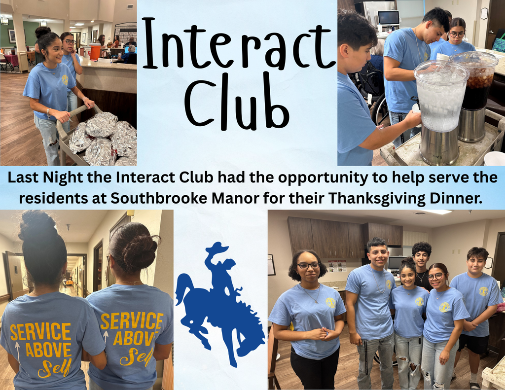 Last night, our Interact Club had the opportunity to help serve Thanksgiving Dinner at Southbrooke Manor. Our members enjoyed spending time with the residents and their families while helping pass out drinks, desserts, and meal plates. They even stayed after to help clean up.  We’re proud of these students for giving back to our community! 🦃💙