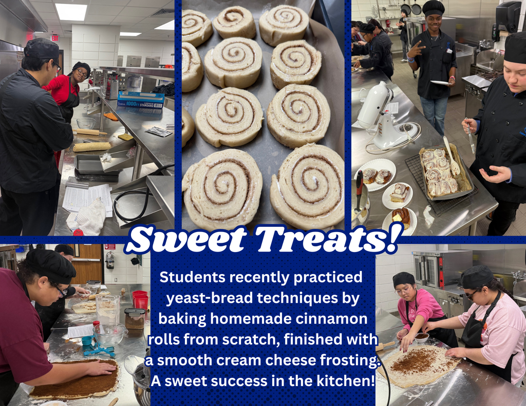 Students recently praccticed yeast-bread techniques by backing homemade cinnamon rolls from scratch.
