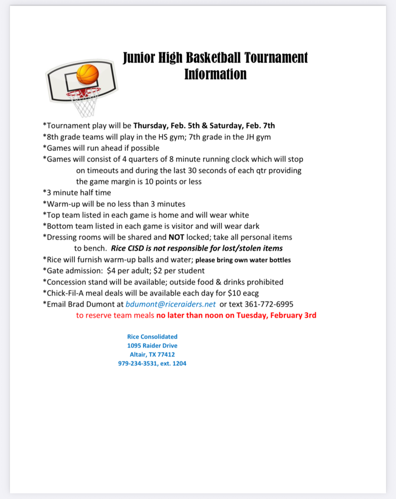 Junior High Basketball Tournament Info