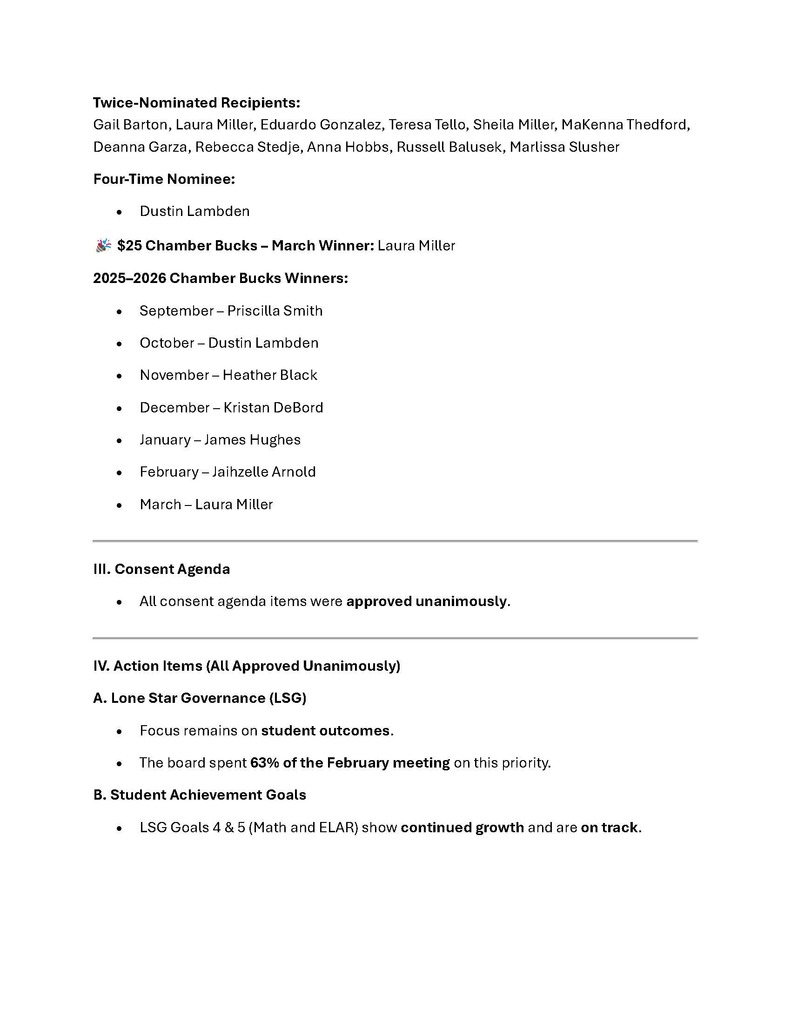 March 23 EISD Board minutes